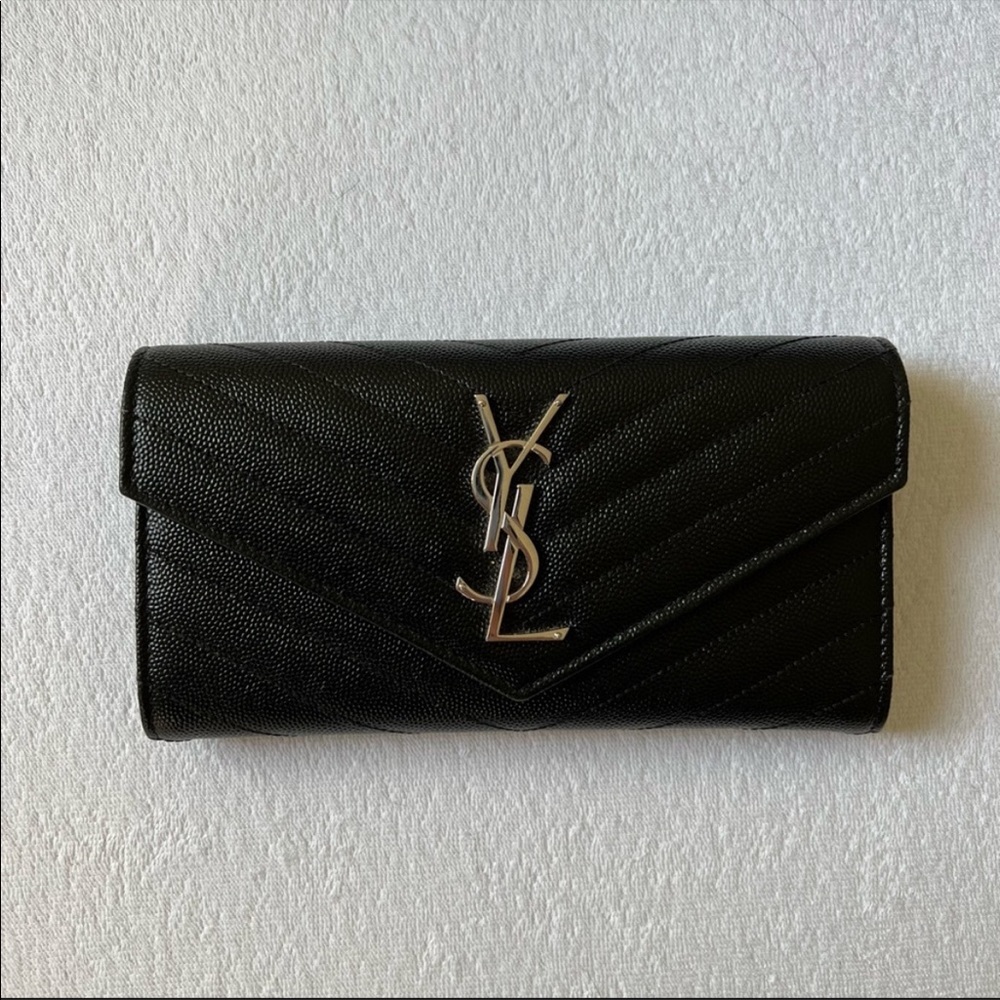YSL Large Flap Black Monogram Wallet